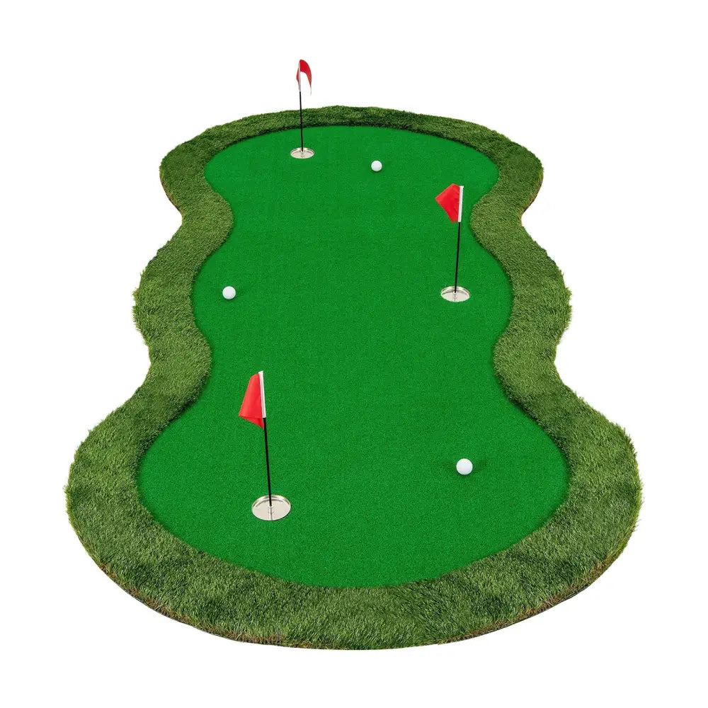 5 x 10 Feet Golf Practice Putting Green Mat with 3 Holes and Golf Balls for Home Office Backyard - Green - Golf