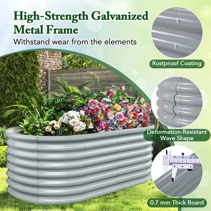 5 x 3 x 2 Feet Metal Oval Raised Garden Bed with Open Bottom Design-Gray - Gray - Raised Garden Beds