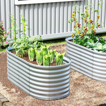 5 x 3 x 2 Feet Metal Oval Raised Garden Bed with Open Bottom Design-Gray - Gray - Raised Garden Beds