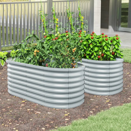 5 x 3 x 2 Feet Metal Oval Raised Garden Bed with Open Bottom Design-Gray - Gray - Raised Garden Beds
