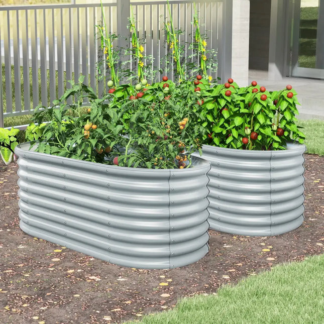 5 x 3 x 2 Feet Metal Oval Raised Garden Bed with Open Bottom Design-Gray - Gray - Raised Garden Beds
