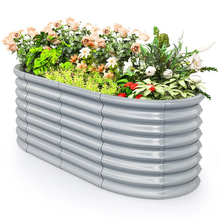 5 x 3 x 2 Feet Metal Oval Raised Garden Bed with Open Bottom Design-Gray - Gray - Raised Garden Beds