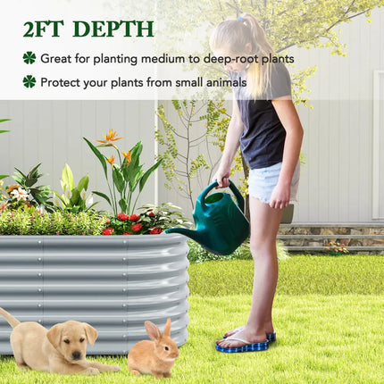 5 x 3 x 2 Feet Metal Oval Raised Garden Bed with Open Bottom Design-Gray - Gray - Raised Garden Beds