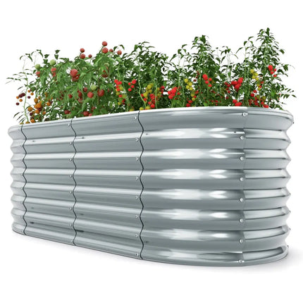 5 x 3 x 2 Feet Metal Oval Raised Garden Bed with Open Bottom Design-Gray - Gray - Raised Garden Beds