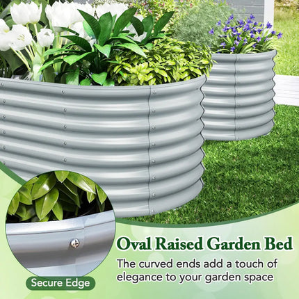 5 x 3 x 2 Feet Metal Oval Raised Garden Bed with Open Bottom Design-Gray - Gray - Raised Garden Beds