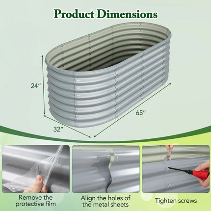 5 x 3 x 2 Feet Metal Oval Raised Garden Bed with Open Bottom Design-Gray - Gray - Raised Garden Beds