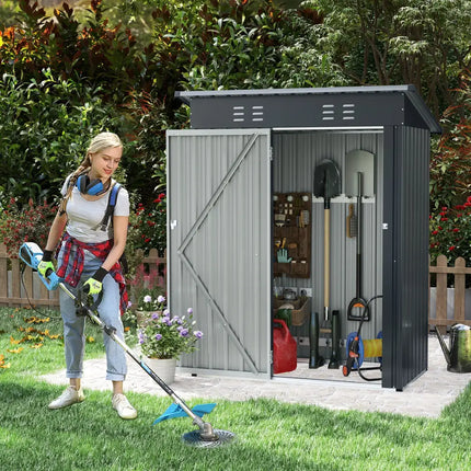 5 x 3 Feet Outdoor Storage Shed with Sloped Roof and Lockable Door-Gray - Gray - Sheds & Outdoor Storage