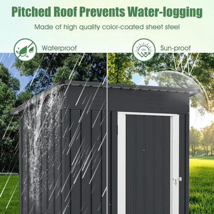 5 x 3 Feet Outdoor Storage Shed with Sloped Roof and Lockable Door-Gray - Gray - Sheds & Outdoor Storage