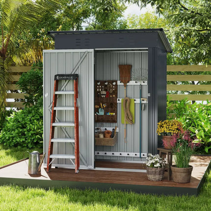 5 x 3 Feet Outdoor Storage Shed with Sloped Roof and Lockable Door-Gray - Gray - Sheds & Outdoor Storage