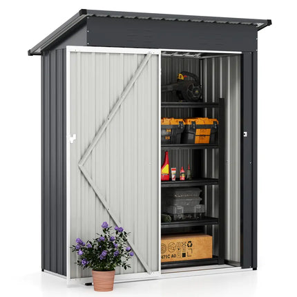 5 x 3 Feet Outdoor Storage Shed with Sloped Roof and Lockable Door-Gray - Gray - Sheds & Outdoor Storage
