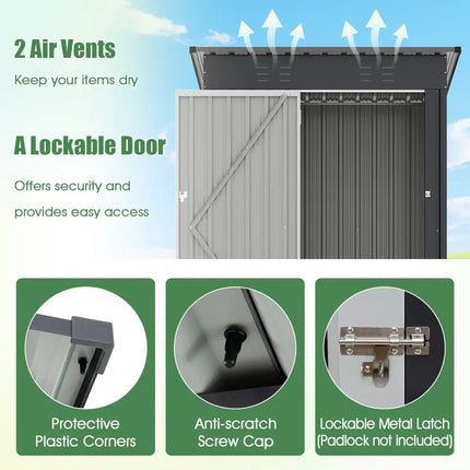5 x 3 Feet Outdoor Storage Shed with Sloped Roof and Lockable Door-Gray - Gray - Sheds & Outdoor Storage