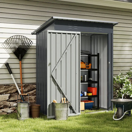 5 x 3 Feet Outdoor Storage Shed with Sloped Roof and Lockable Door-Gray - Gray - Sheds & Outdoor Storage