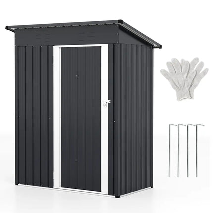 5 x 3 Feet Outdoor Storage Shed with Sloped Roof and Lockable Door-Gray - Gray - Sheds & Outdoor Storage