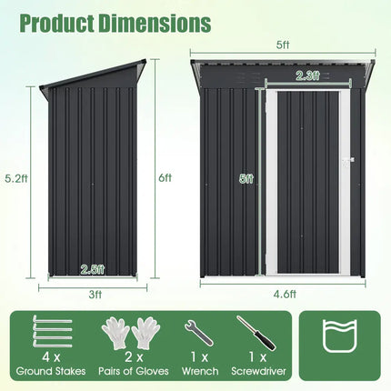 5 x 3 Feet Outdoor Storage Shed with Sloped Roof and Lockable Door-Gray - Gray - Sheds & Outdoor Storage