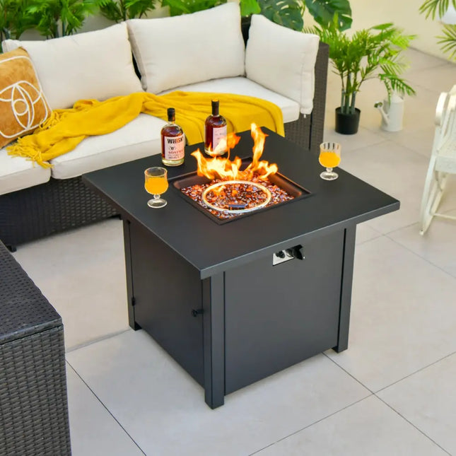 50 000 BTU 32 Inch Square Propane Gas Fire Pit Table - Black - Fire Pit Tables
