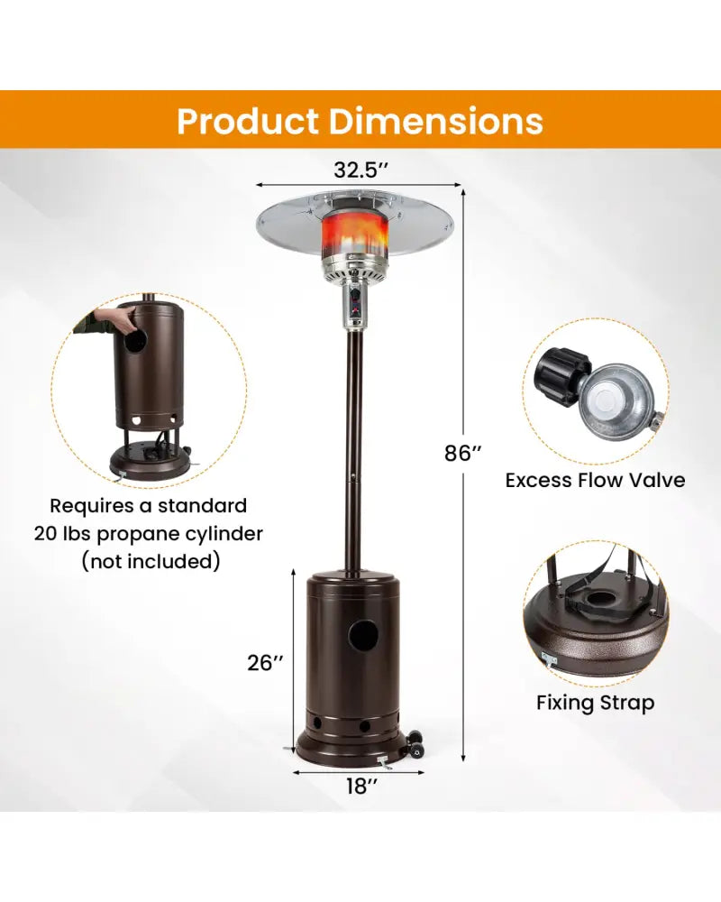 50 000 BTU Patio Propane Gas Heater with Stainless Steel Burner-Bronze - Bronze - Patio Heaters
