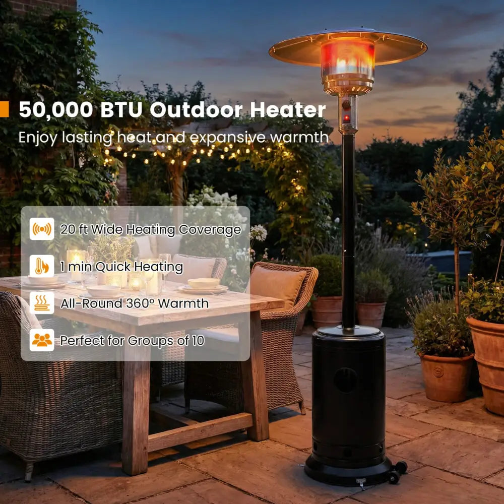 50 000 BTU Patio Propane Gas Heater with Stainless Steel Burner-Black - Black - Patio Heaters