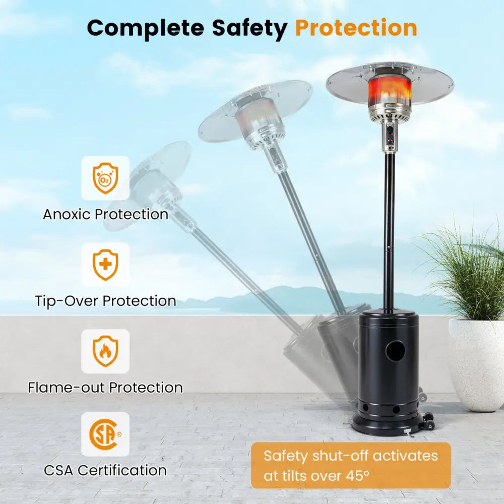 50 000 BTU Patio Propane Gas Heater with Stainless Steel Burner-Black - Black - Patio Heaters