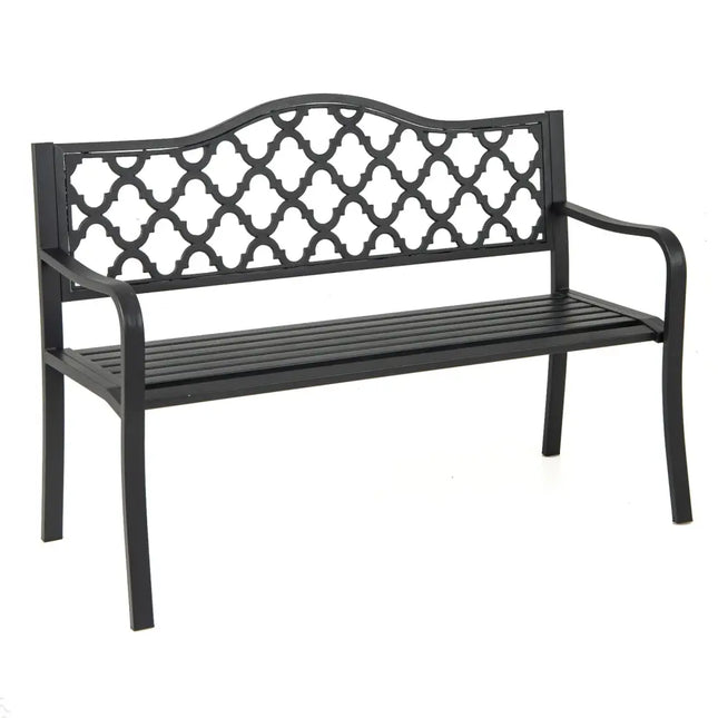 50.5 Inch Patio Bench with Curved Armrests for 2-3 People-Black - Black - Outdoor Benches