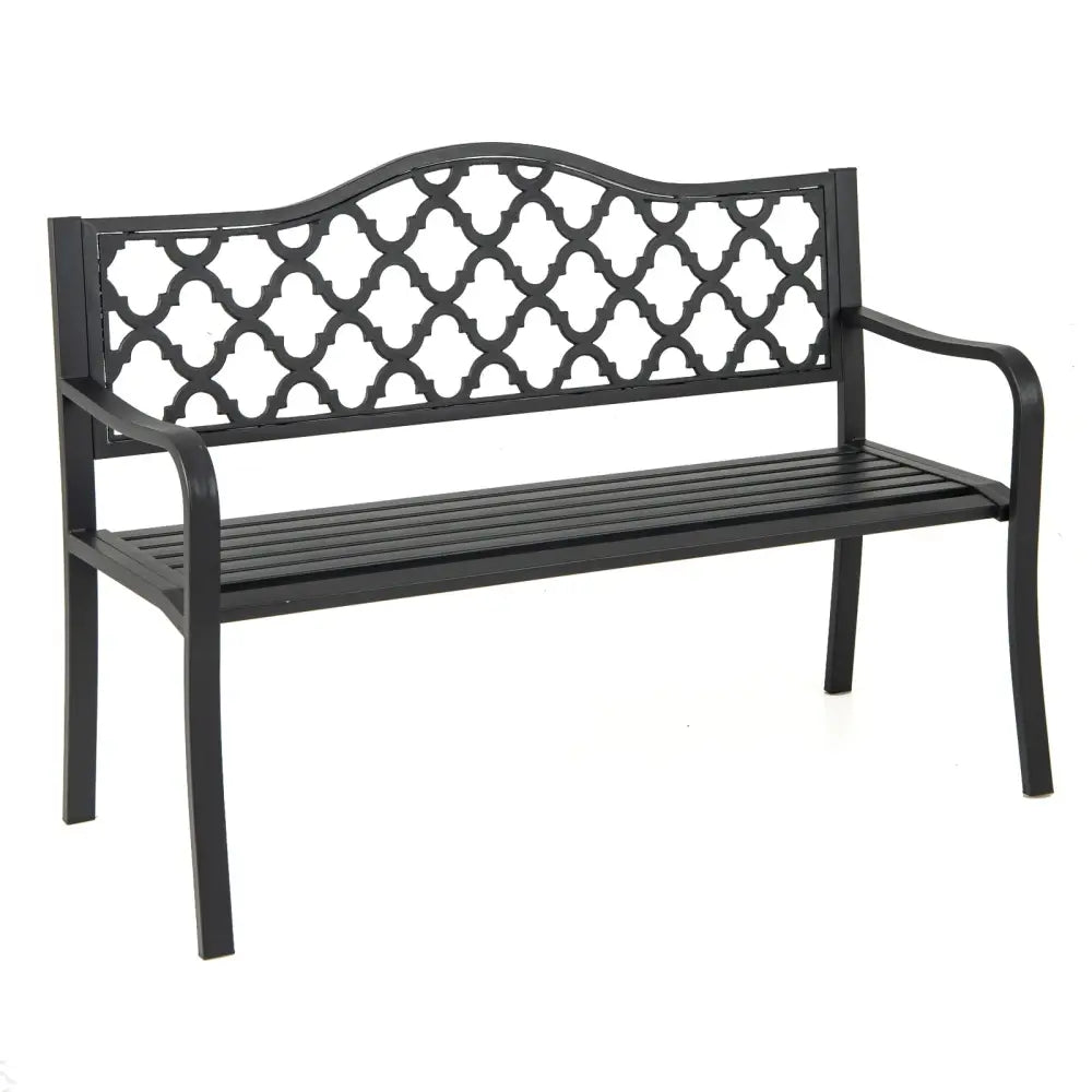 50.5 Inch Patio Bench with Curved Armrests for 2-3 People-Black - Black - Outdoor Benches