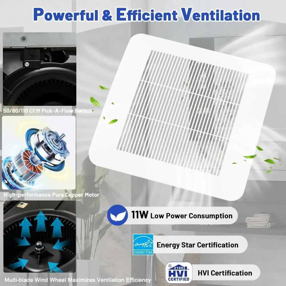 50/80/110 CFM Ceiling Mount Bathroom Fan with Pick-A-Flow and 4 Inches Duct Costway