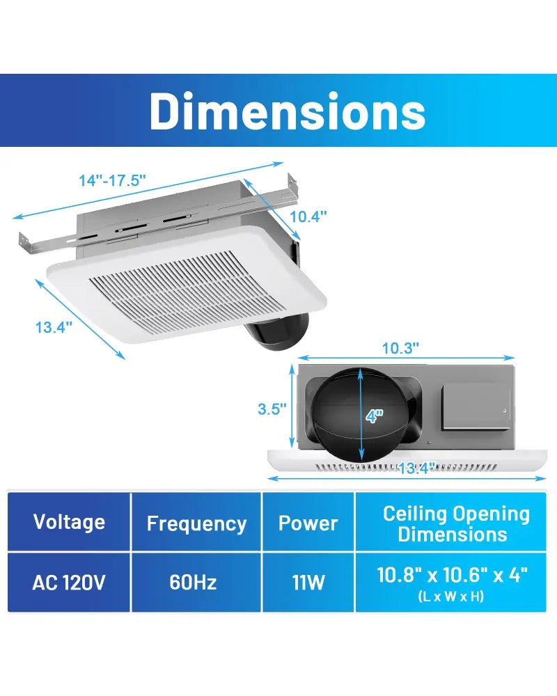 50/80/110 CFM Ceiling Mount Bathroom Fan with Pick-A-Flow and 4 Inches Duct - White - Ventilation Fans