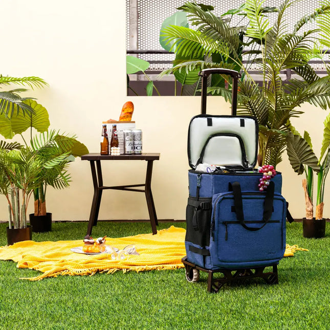 50-Can Large Leakproof Rolling Cooler with Detachable Bottom Plate-Dark Blue - Dark Blue - Coolers