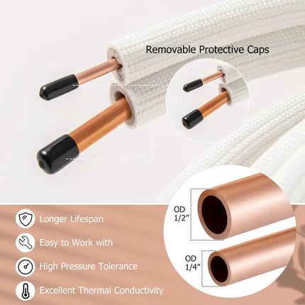 50 Feet Mini Split Line Set with 1/4 Inch and 1/2 Inch O.D. Copper Pipes Tubing Costway