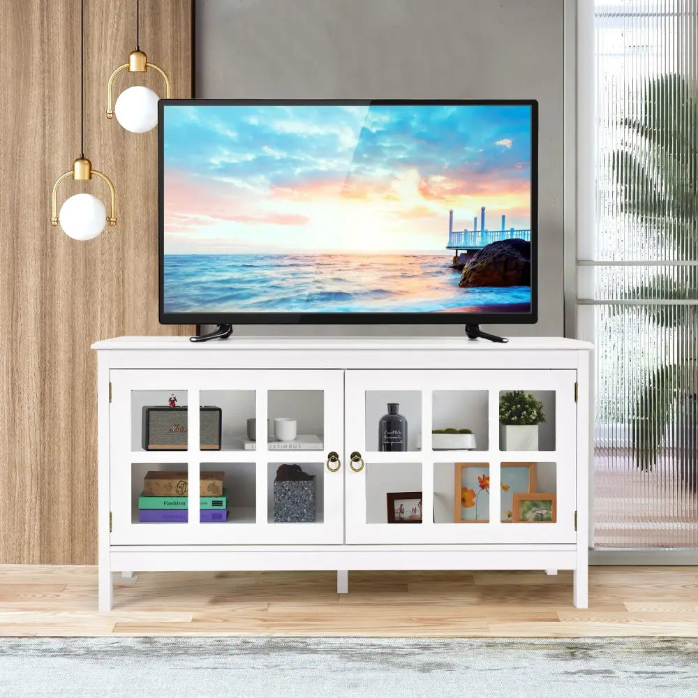 50 Inch Modern Wood Large TV Stand Entertainment Center for TV-White - White - Entertainment Centers & TV Stands