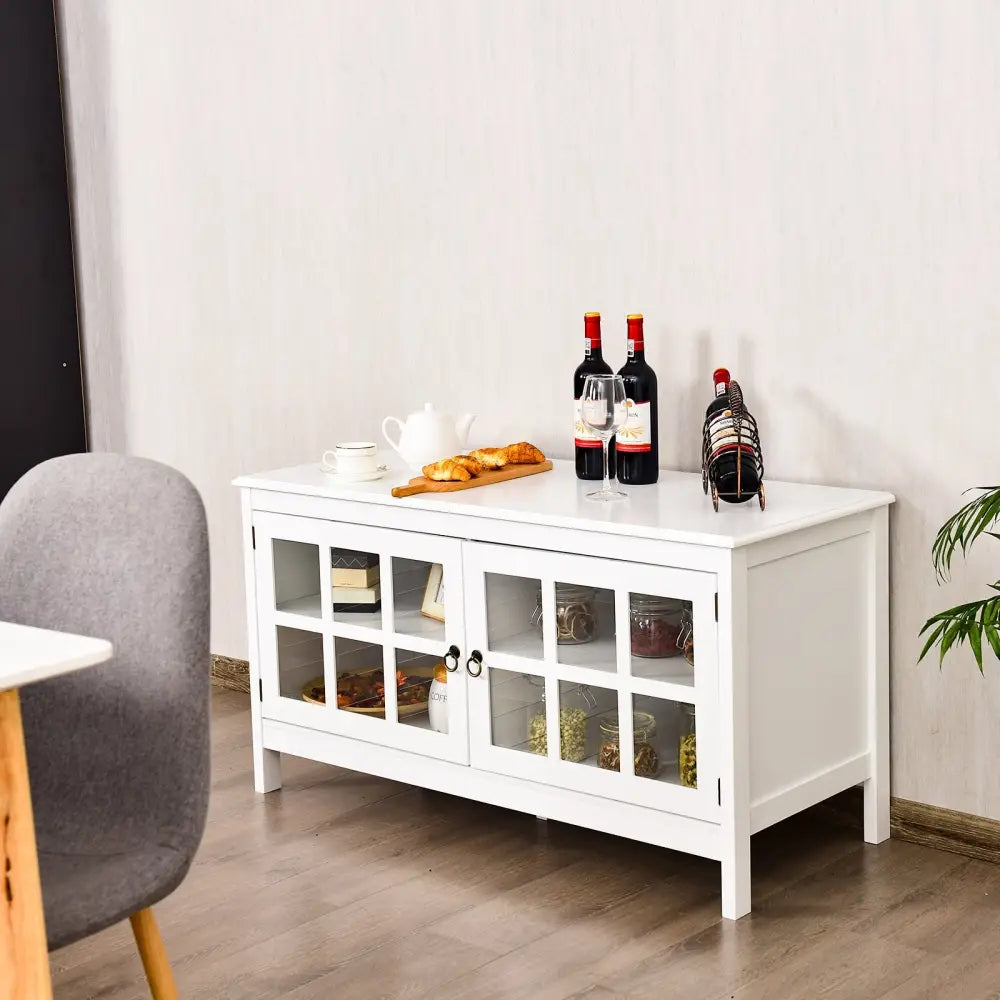 50 Inch Modern Wood Large TV Stand Entertainment Center for TV-White - White - Entertainment Centers & TV Stands