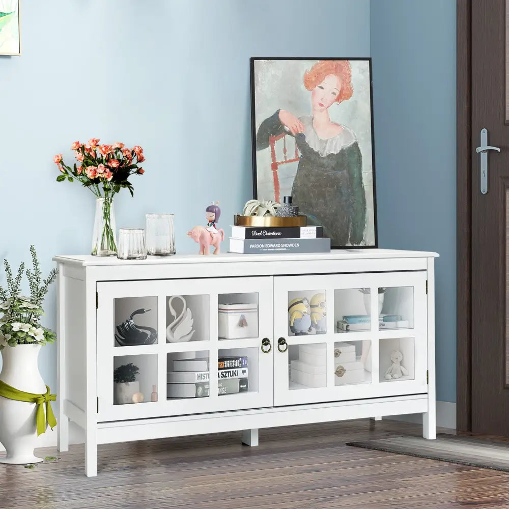 50 Inch Modern Wood Large TV Stand Entertainment Center for TV-White - White - Entertainment Centers & TV Stands