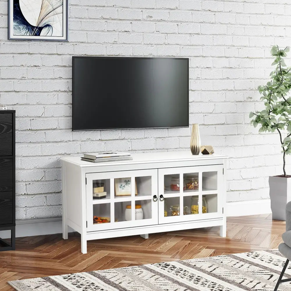 50 Inch Modern Wood Large TV Stand Entertainment Center for TV-White - White - Entertainment Centers & TV Stands