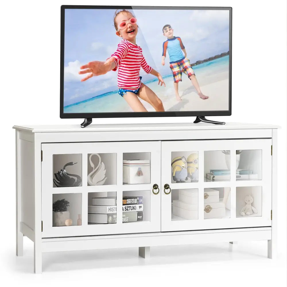 50 Inch Modern Wood Large TV Stand Entertainment Center for TV-White - White - Entertainment Centers & TV Stands