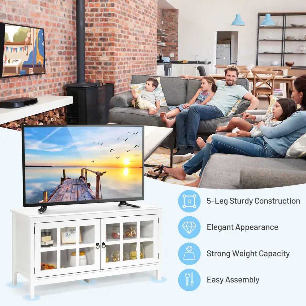 50 Inch Modern Wood Large TV Stand Entertainment Center for TV-White - White - Entertainment Centers & TV Stands