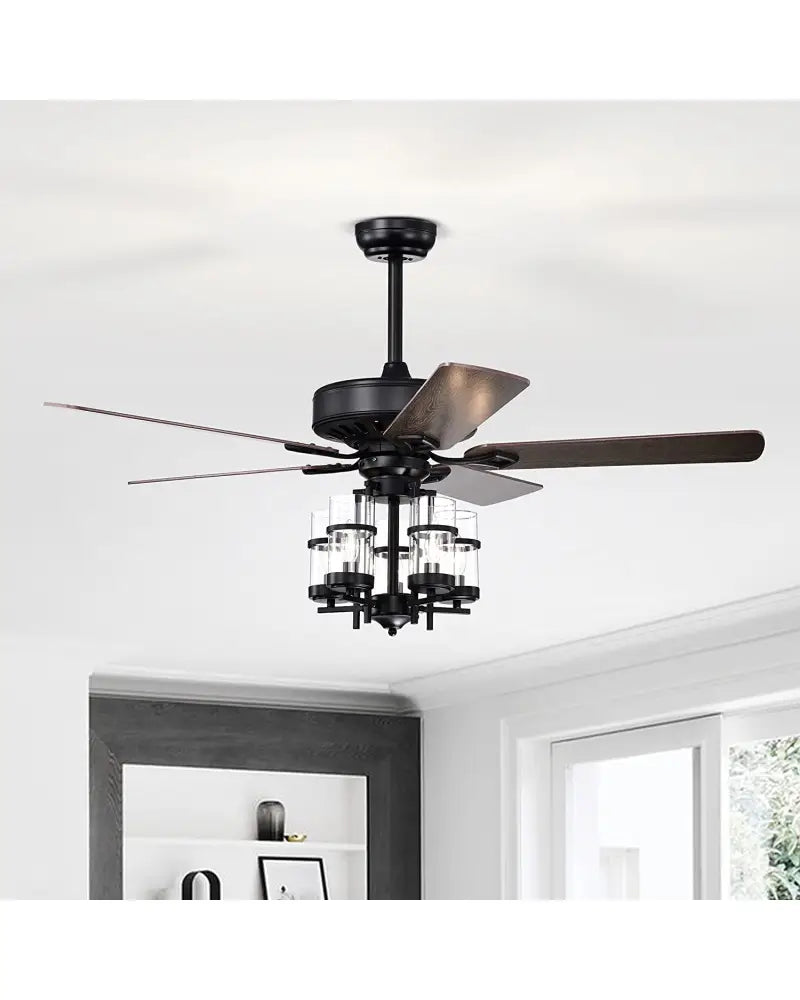 50 Inch Noiseless Ceiling Fan Light with Explosion-proof Glass Lampshades-Black - Black - Ceiling Fans