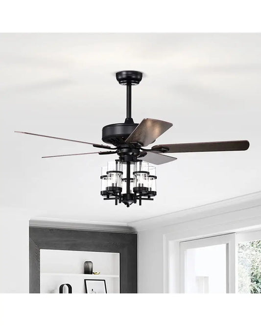 50 Inch Noiseless Ceiling Fan Light with Explosion-proof Glass Lampshades-Black - Black - Ceiling Fans
