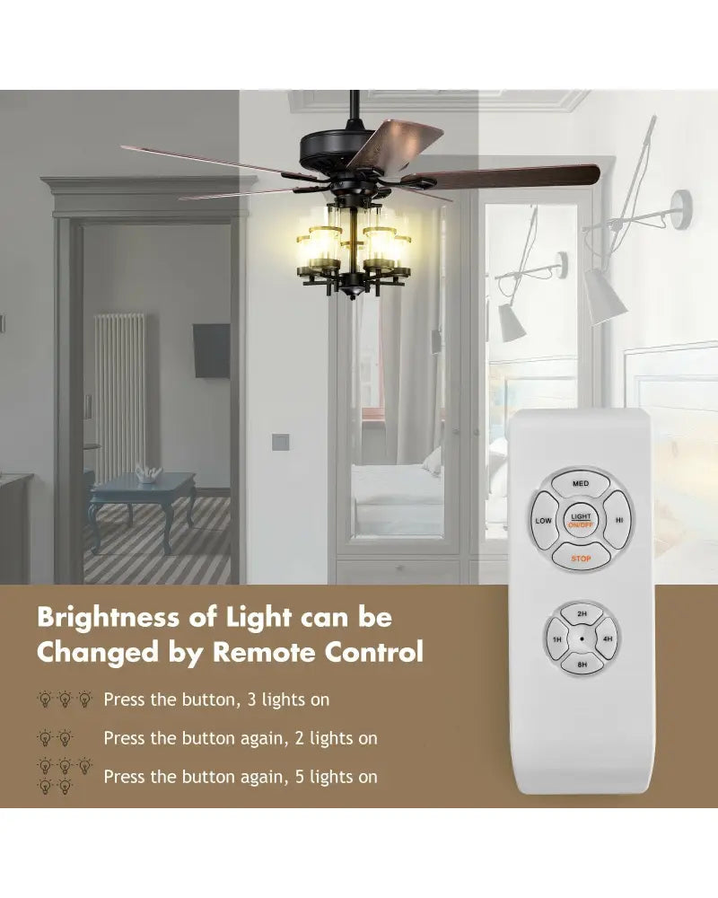 50 Inch Noiseless Ceiling Fan Light with Explosion-proof Glass Lampshades-Black - Black - Ceiling Fans