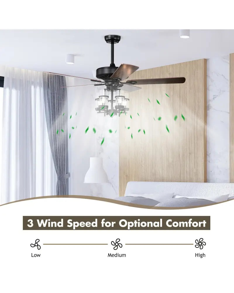 50 Inch Noiseless Ceiling Fan Light with Explosion-proof Glass Lampshades-Black - Black - Ceiling Fans