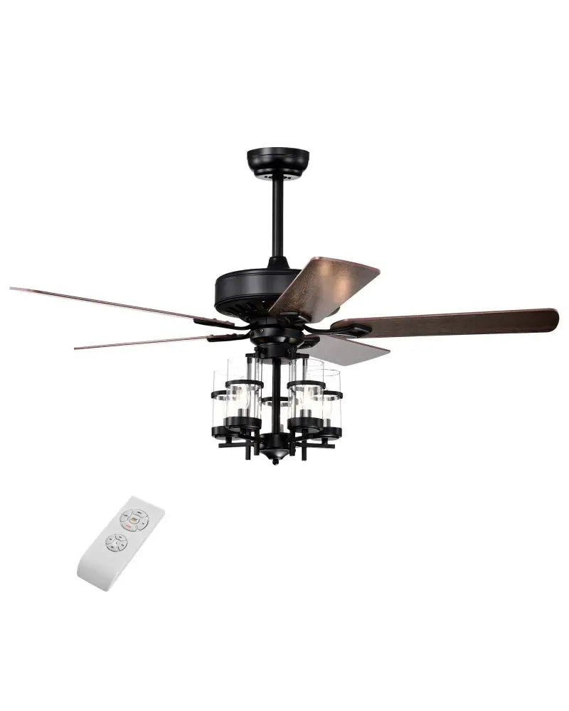 50 Inch Noiseless Ceiling Fan Light with Explosion-proof Glass Lampshades-Black - Black - Ceiling Fans