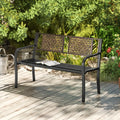 50 Inch Outdoor Metal Garden Bench with Rattan-Like Backrest for 2-3 People-Black - Black - Outdoor Benches