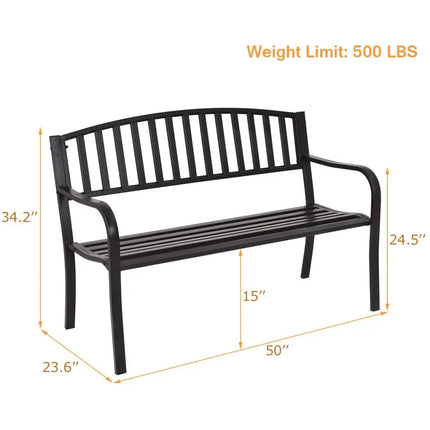 50 Inch Patio Garden Bench Loveseats for Outdoor - Black - Outdoor Benches