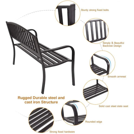 50 Inch Patio Garden Bench Loveseats for Outdoor - Black - Outdoor Benches