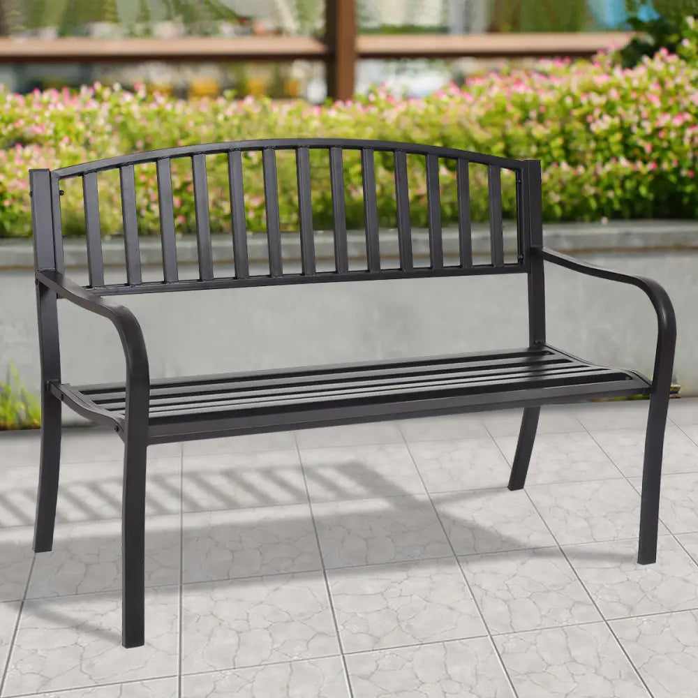 50 Inch Patio Garden Bench Loveseats for Outdoor - Black - Outdoor Benches