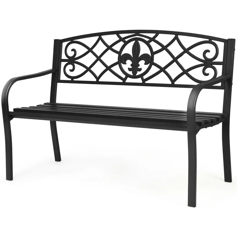 50 Inch Patio Heavy-Duty Metal Garden Bench - Black - Outdoor Benches