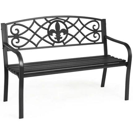 50 Inch Patio Heavy-Duty Metal Garden Bench - Black - Outdoor Benches
