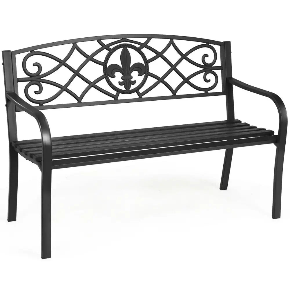50 Inch Patio Heavy-Duty Metal Garden Bench - Black - Outdoor Benches
