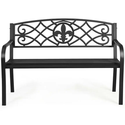 50 Inch Patio Heavy-Duty Metal Garden Bench - Black - Outdoor Benches