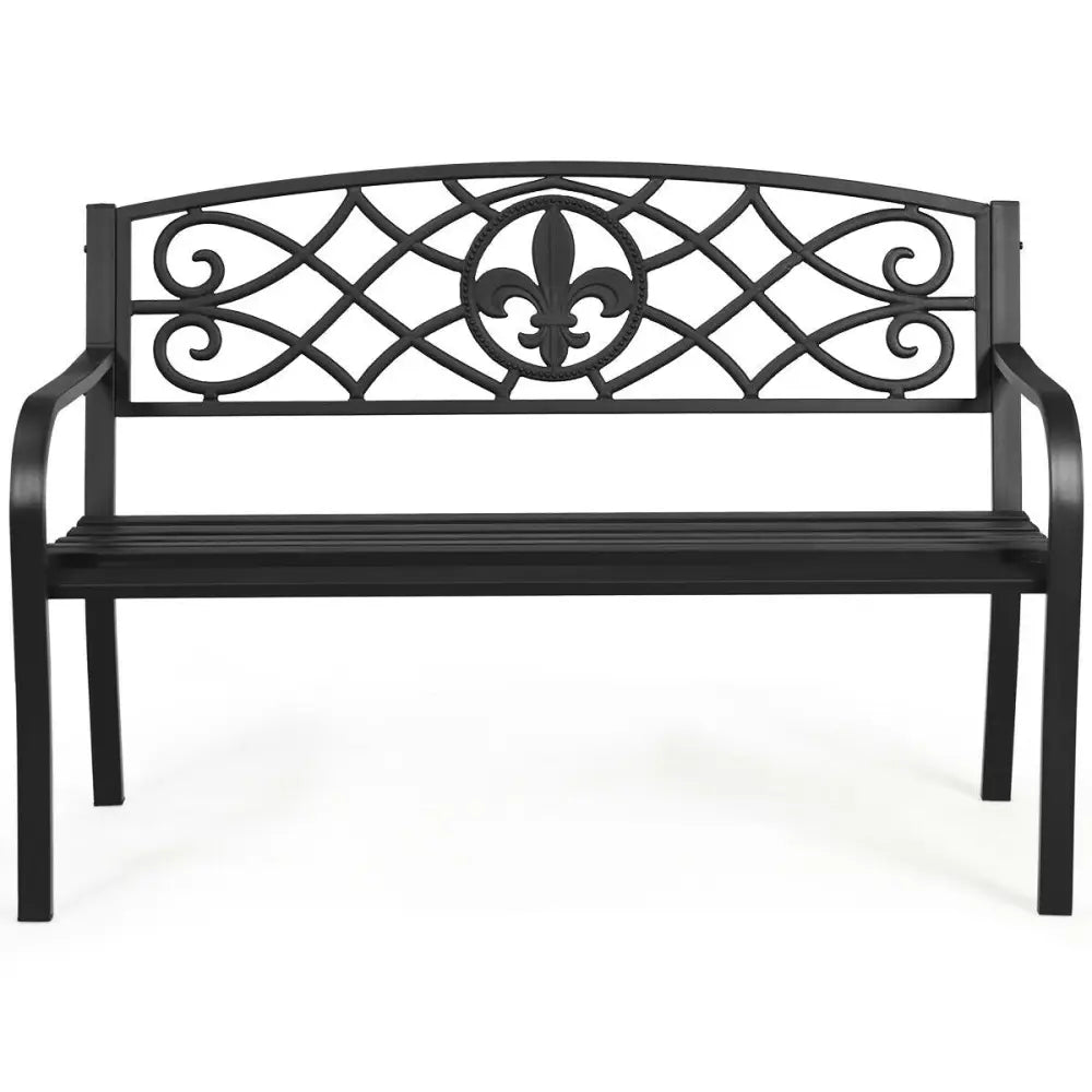 50 Inch Patio Heavy-Duty Metal Garden Bench - Black - Outdoor Benches