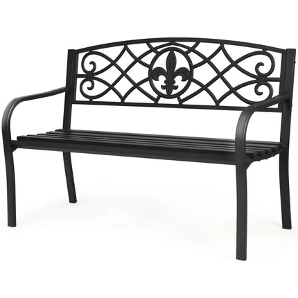 50 Inch Patio Heavy-Duty Metal Garden Bench - Black - Outdoor Benches