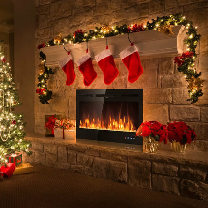 50 Inch Recessed Electric Insert Wall Mounted Fireplace with Adjustable Brightness - Oasis Home Essentials